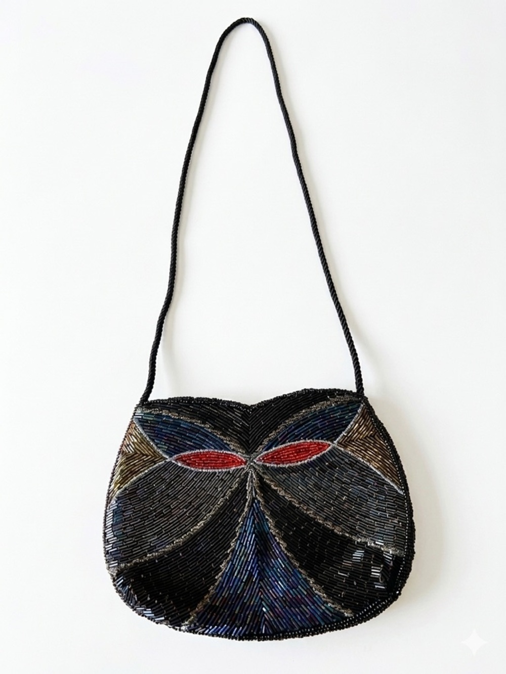 Vintage 80s Beaded Butterfly Evening Bag Iridescent Art Deco Handbag
